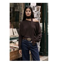Defacto Loose Fit Kayık Yaka Kahverengi Kadın Uzun Kollu T-shirt G7863AX/BN130