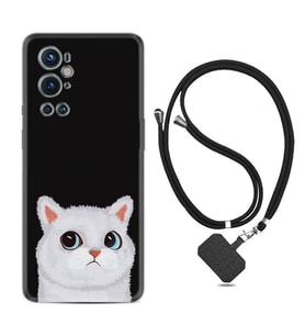 Tecno Spark 9 Pro Kılıf Resimli Boyun Askılı İpli Desenli Silikon Series White Cat 1835