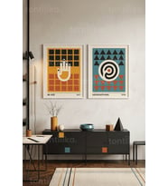 Minimalist Geometri 2'li Ahşap Çerçeveli Tablo Seti