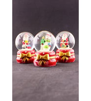 Yeni Yıl Hediyesi 3 Adet Noel Baba Temalı Kurdele Detaylı Mini Boy Işıklı Kar Küresi 6,5 cm