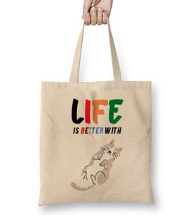 Funny Cat Lover Gifts For Women Men Kids Bez Çanta Uzun Saplı