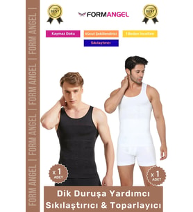 #ErkekKorse Dik Duruş Vücut Bel Göğüs Toparlayıcı Göbek Sıkılaştırıcı Erkek Korse Atlet 2'li Set