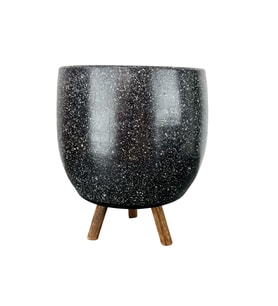 Bitki Tasarımı Siyah Granit Toprak Saksı Saksılık Salon Çiçeklik 3 Ayaklı - 19 CM