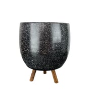 Bitki Tasarımı Siyah Granit Toprak Saksı Saksılık Salon Çiçeklik 3 Ayaklı - 19 CM