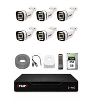 FURY 6 Kameralı 5MP Lens 1080P 6 Warm LED Renkli Gece Görüşlü Güvenlik Kamera Sistemi 250GB 1606