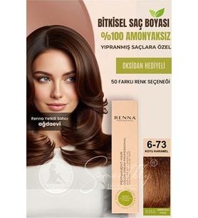 Renna AMONYAKSIZ Bitkisel Yıpranmış Saçlar İçin Saç Boyası 6-73 KOYU KARAMEL 60ml