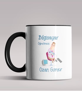Kişiye Özel Bilgisayar Öğretmeni Tasarımlı Siyah Renk Kupa  (Siyah)
