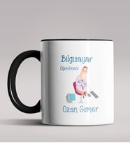 Kişiye Özel Bilgisayar Öğretmeni Tasarımlı Siyah Renk Kupa  (Siyah)