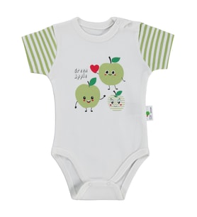 Nova Baby Yeşil Ema Kokulu Kısa Kol 1-12 Ay Çıtçıtlı Badi - Ekru