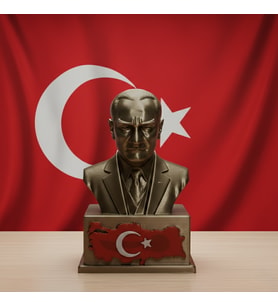 Riva Self Atatürk Masaüstü Biblo Figür - Türkiye Haritası Kabartmalı Kaideli - Hediyelik Dekoratif Büst (Bronz)