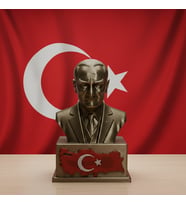 Riva Self Atatürk Masaüstü Biblo Figür - Türkiye Haritası Kabartmalı Kaideli - Hediyelik Dekoratif Büst (Bronz)