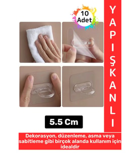 Dayanıklı Kendinden Yapışkanlı Dekorasyon Düzenleme Asma Sabitleme Çok Amaçlı Yuvarlak Halka 10 Adet