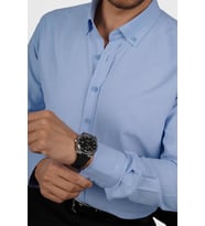 Koyu Mavi Yaka Düğmeli Premium Şamre Slimfit Hediye Kutulu Erkek Gömlek