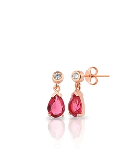 AZURİS 925 AYAR GÜMÜŞ RUBY MİNİ DAMLA KÜPE (Rose)