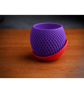 3D Baskı Küre Saksı - Kafes Dokulu İki Parçalı Dekoratif Saksı - Mor-Kırmızı