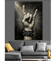 Rock İşareti Yapan Metalci El Dekoratif Kanvas - Mdf Ahşap Tablo
