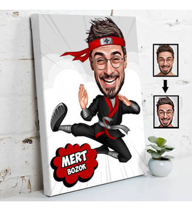 Karateci Karikatürlü Kanvas Tablo