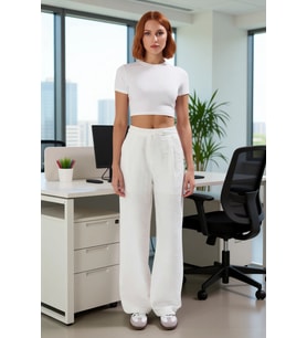 Kadın Wide Leg Dokulu Kumaş Pantolon Günlük Kullanım Fonksiyonel Dayanıklı Kaliteli Modern