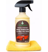 Araç Temizleyici & Parlatıcı Hızlı Cila 500 ml Sprey + Mikrofiber Bez Boyalı Yüzey, Plastik Aksam Temizleme Parfümlü Quick Detailer, İz Bırakmaz Parlaklık