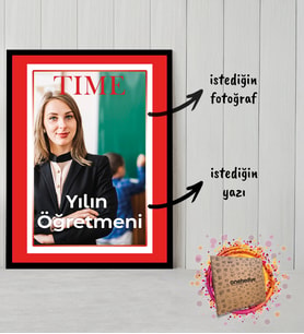 Kişiye Özel Tasarlanan Time Dergi Tasarım Öğretmene Hediye 21x30 Siyah Fotoğraf Çerçevesi