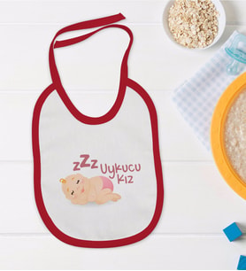 BK Kids Uykucu Kız Tasarımlı Kırmızı Bebek Mama Önlüğü-1