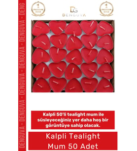 #KalpliMum Kırmızı Romantik Sevgililer Günü Dekoratif Süsleme Hediyelik Kalpli 50'li Tealight Mum