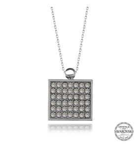 Swarovski Crystal Taşlı Kare Gümüş Kadın Kolye