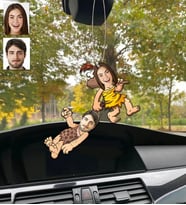Kişiye Özel Karikatürlü Ahşap Araba Dikiz Ayna Süsü Sevgili-8