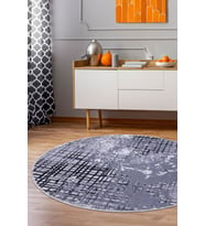 Dijidekor Halı Siyah 8881 Yıkanabilir Saçaksız Yuvarlak Kesme İnce Yolluk Kilim Salon Halısı Modeli