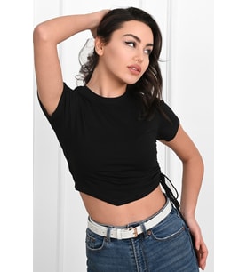 Büzgü Detaylı Kısa Kollu Tshirt 9958 (Siyah)