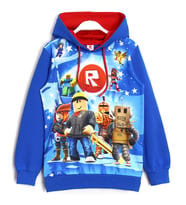 3D Roblox Oyun Baskılı Fırçalı Kumaş Erkek Çocuk Kapşonlu Sweatshirt Saks