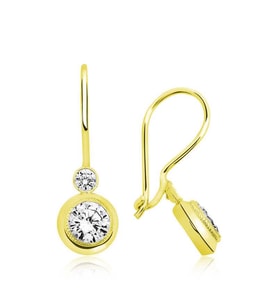 ?Gümüş Gold Sallantılı Tek Taş Küpe