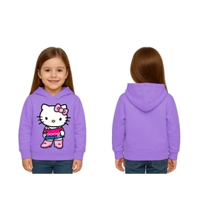 Unisex hello kity  Baskılı Çocuk Swaetshirt  Baskılı Kapüşonlu 3 İplik Şardonlu (Lila)