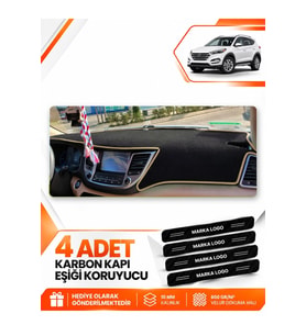 HYUNDAİ TUCSON (2016-2018) Uyumlu Ön Torpido Koruma Kılıfı Halısı - Siyah Bej