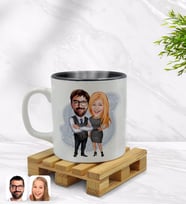 BK Gift Kişiye Özel Sevgililer Karikatürlü İçi Siyah Renkli Kupa Bardak Model 100