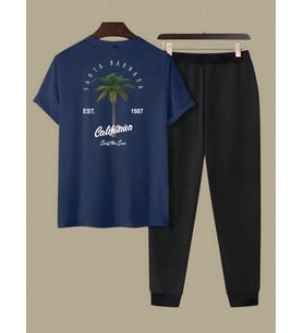 Unisex 2'li California Baskılı Eşofman Takımı (Lacivert)