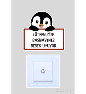 Huggy Craft Sevimli Penguen Sticker Bebek Uyuyor Kapı Zili Etiketi