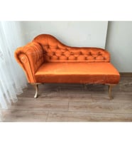 Dekoratif Bihter Koltuk Josefin Puf 120 cm Gold Ayak (Turuncu)
