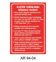 Talimatlar Uyarı Levhaları ELEKTRİK YANGINLARINA MÜDAHALE TALİMATI İŞ GÜVENLİĞİ UYARI LEVHASI 3 1 ADET PVC 21 X 29CM