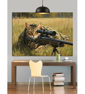 Sniper Kedi Dekoratif Kanvas - Mdf Ahşap Tablo
