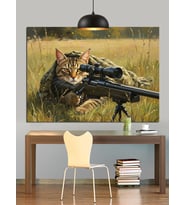 Sniper Kedi Dekoratif Kanvas - Mdf Ahşap Tablo