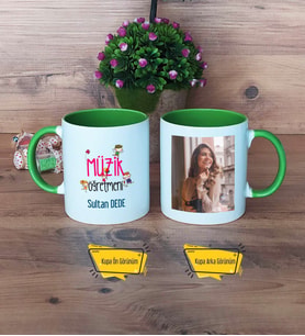 Müzik Öğretmeni Kupa Bardak Yeşil Fotoğraflı Öğretmenler Günü Hediyesi