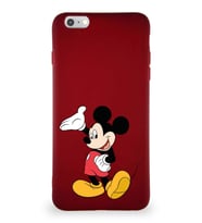 Apple iPhone 6 Plus Soft Premier Kapak Mickey Mouse-C Tasarımlı Silikon Kılıf - Mürdüm (Şeffaf)