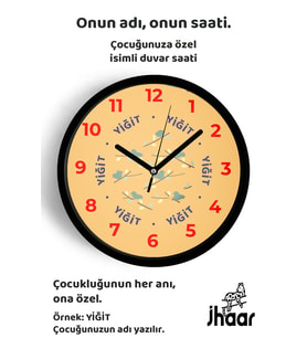 İsme Özel Kuş Silüetli Çocuk Odası Duvar Saati Orta Boy 30 cm Siyah Camlı Sessiz