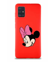 Samsung Galaxy A51 Soft Premier Kapak Minnie Mouse-B Tasarımlı Silikon Kılıf - Kırmızı (Şeffaf)