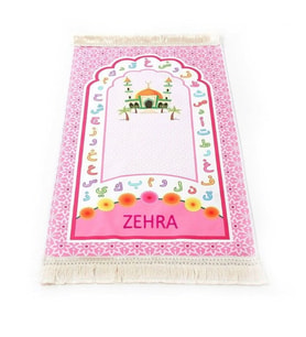 İsme Özel Çocuk Seccadesi Aksa Pembe 82×45 cm 110 gr - Tesbih Hediyeli