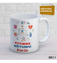 Kişiye Özel Meslek Temalı Kupa  İsimli & Fotoğraflı Premium Hediye Bardak Fitness Eğitmeni