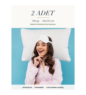 2 Adet 700 gr Boncuk Silikon Elyaf Dolgulu Yastık 50x70 cm Antialerjik Yıka