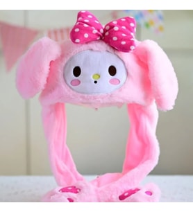 MJ TOYS Işıklı Kulakları Hareket Eden Tavşan Pelüş Şapka Bere Bunny pembe