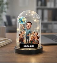 BK Gift Kişiye Özel Erkek Öğretmen Tasarımlı Karikatür Led Işıklı Cam Fanus Biblo -1, Öğretmene Hediye, Öğretmenler Günü Hediyesi